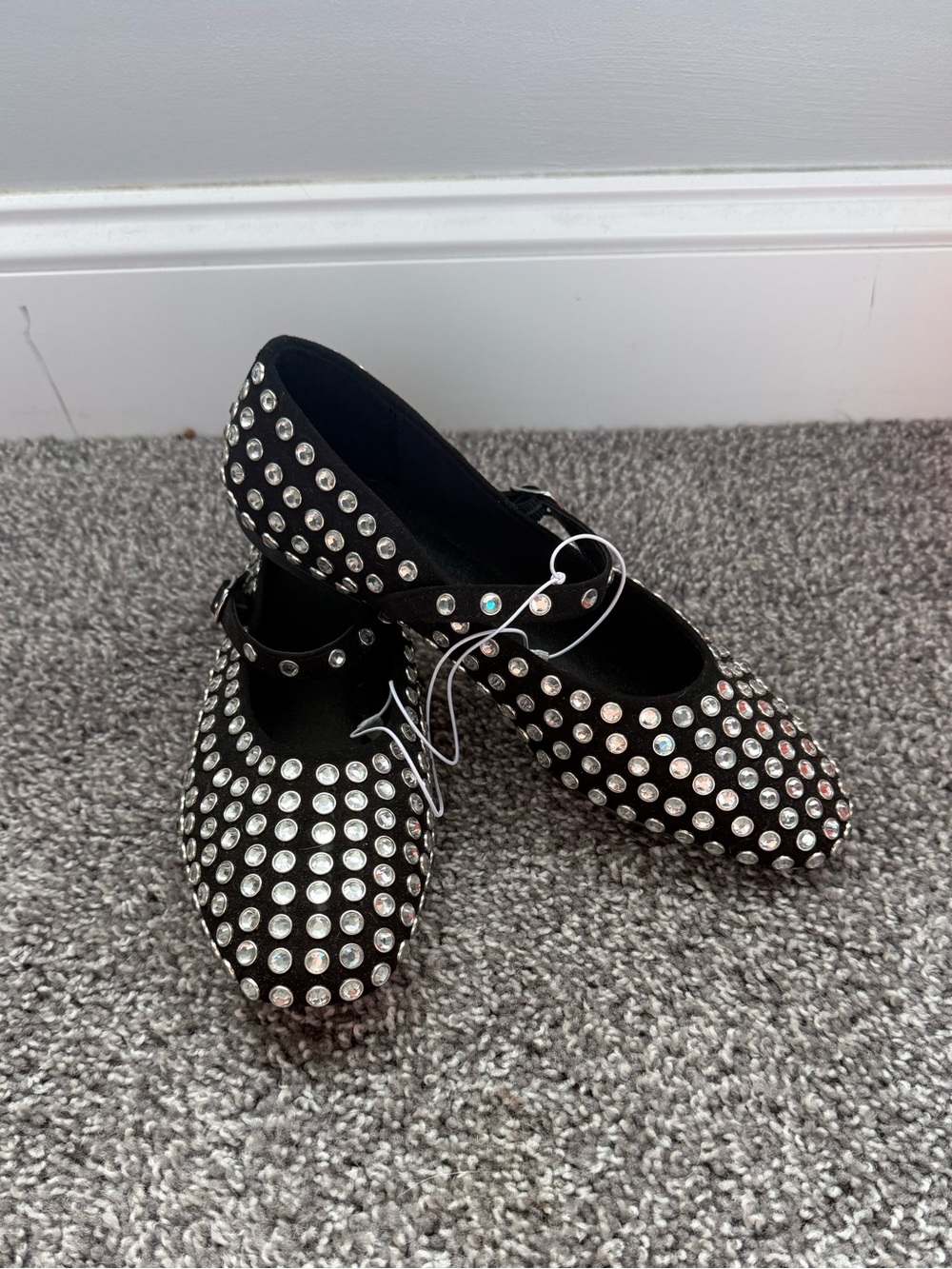 A New Day Studded Black Women’s Mary Jane Flats with Crystal Accents
